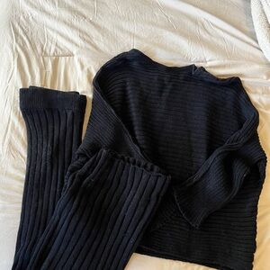 FREE PEOPLE beach Black Ribbed Knit Sweater and Pants Set